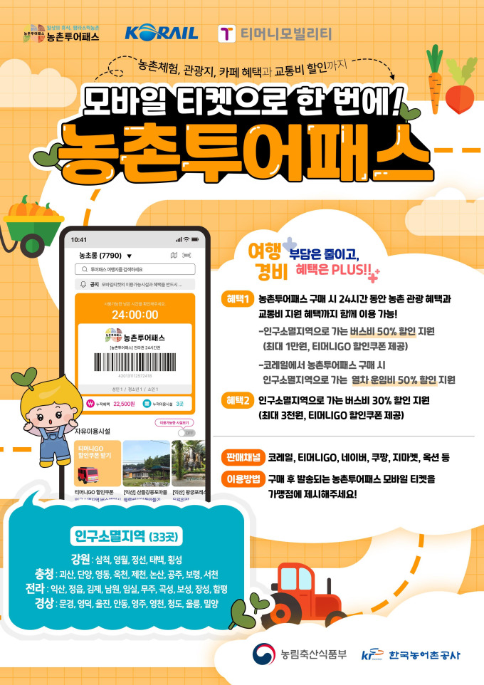 농식품부 "농촌여행, '농촌투어패스'로 할인받고 가세요"