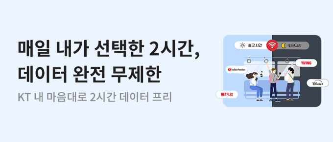 KT, 원하는 2시간 매일 데이터 무제한 제공