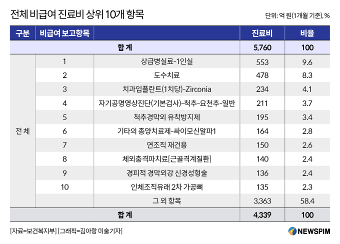 비급여 진료비 1위는 '상급병원 1인실'…2위는 도수치료