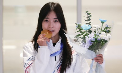 금메달 리스트 최가온 귀국현장