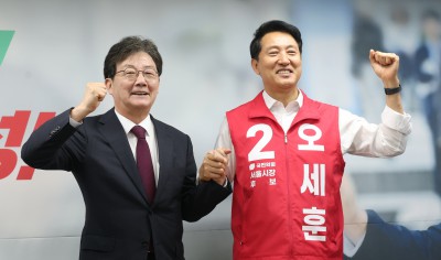 캠프 사무실에서 만난 유승민-오세훈