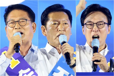 민주당 서울 합동연설회 나선 송영길&middot;정청래&middot;김민석